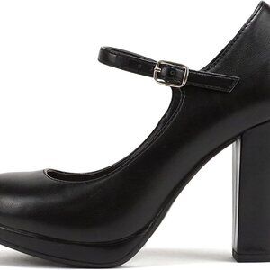 Women Mary Jane Ankle Strap Shoes High Heel Pump Black Vegan Leather 8.5